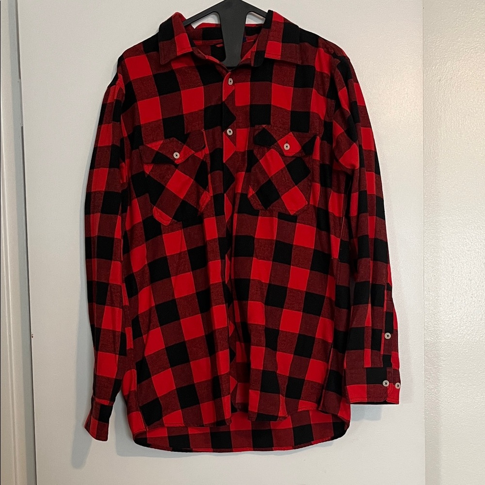 Red and Black Plaid Casual Button Down Shirt Buffalo Plaid